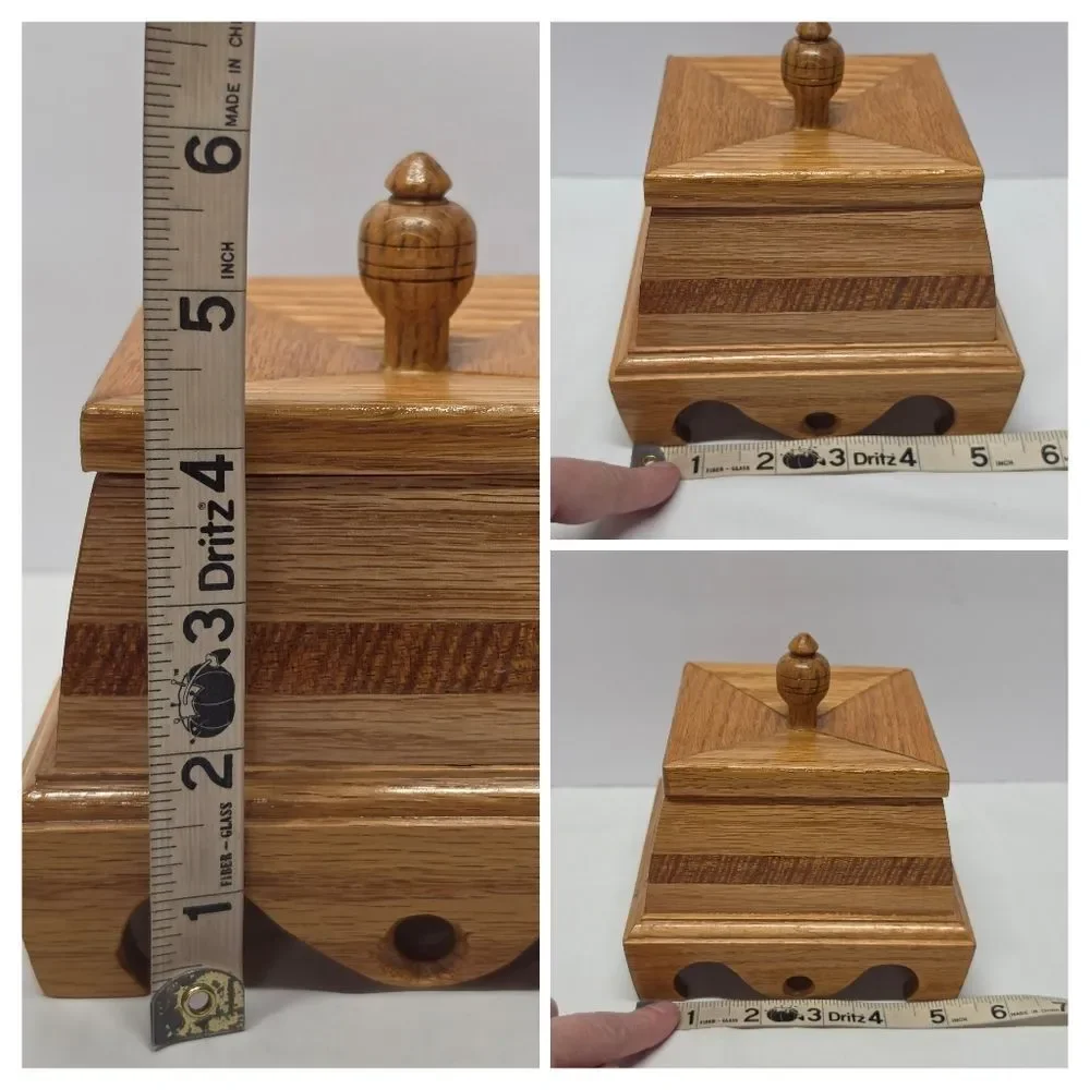Vintage 60s Wooden Jewelry Trinket Box Red Lined Hand Carved By Forest Gibson